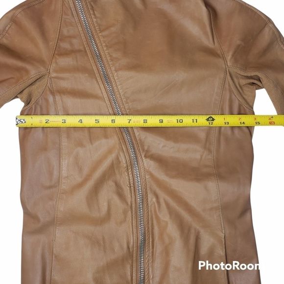 Rick Owens Calf Leather Asymmetrical Zip Jacket in Tan Honey Size 4 - Picture 9 of 16